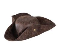 Pirate Hat Pirate Captain Role Play Outfit Accessory Tricorn Hat Leather Medieval Distressed Tricorn Colonial Cap Caribbean Costume Fancy Dress Halloween Carnival Cosplay Party Headwear Cavalier Cap