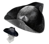Pirate Hat Tricorn Hat Captain Costume Accessory, Medieval Ancient Colonial Style Pirates Cap, for Theme Party Halloween Cosplay Role Cosmetic Accessories Festival Theme Cosplay (Black)