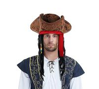 Pirate Hat Tricorn Hat with Braids Halloween Pirate Dreadlock Hat Brown Pirate Captain Hat Wig Prirate Costume Accessories Pirate Cosplay Hat Caribbean Party Hats Medieval Hat Halloween Fancy Dress