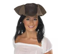 Pirate Hat with Hair Brown Costume Accessory