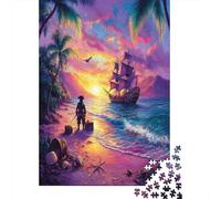Pirate Holding A Sword on The Beach And Looking at The Boat Puzzle 70x50cm/1000pcs Puzzles, Die Für Erwachsene Und Personen Ab 14 Jahren Geeignet Sind