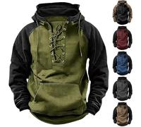 Pirate Hoodie Lace Up Hoodie Men Classic Autumn Sweatshirt Vintage Long Sleeve Pullover Hooded Distressed Pullover Outdoor Tactical Jumper With Hood Casual Combat Jumper With Front Pockets
