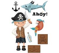 Pirate Iron-On Transfer Set, 8 Designs on Approx. DIN A5, for Iron-On Textiles, Machine Washable, Durable, Pirate, Parrot, Shark, Anchor, Ahoy, Birthday, T-Shirt, Bag, Costume, DIY, Gift, Children