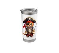 Pirate Kitten Playful Cat Vibrant Cute Kitty Sword Fun Art Stainless Steel Insulated Tumbler