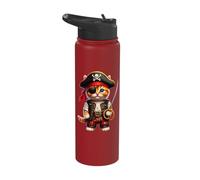Pirate Kitten Playful Cat Vibrant Cute Kitty Sword Fun Art Stainless Steel Insulated Water Bottle