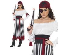 Smiffys Pirate Lady Costume, Black & White, L - UK Size 16-18