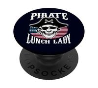 Pirate Lunch Lady Skull Skeleton Halloween Lunchrooms School PopSockets Adhesive PopGrip