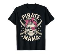 Pirate Mama Vintage Skull Swords Pink Bandana Fierce Mom T-Shirt