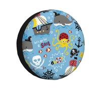 Pirate Marine Animals Rv Tire Cover, Adjustable Spare Tire Cover, RV Spare Tire Cover, 14-17 Inch, Tire Covers for Trailers, SUVs, Trucks and Many