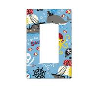 Pirate Marine Animals Wall Plate Covers, 1- Gang Wall Plates Mid-Size 5.0" x 3.0", Decorative Light Switch Cover Plate Outlet Covers, Polycarbonate Thermoplastic