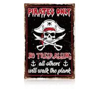 Pirate Metal Tin Sign 8×12inch Retro Personalized Signs Pirate Skull Cave Signs Pirates Only All Others Will Walk The Plank Art Plaque Poster Wall Decor for Home Laundry Room Bathroom (Pirate)