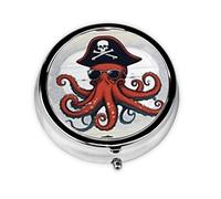 Pirate Octopus Fun Cute Pill Organizer - AM PM Pill Box, Small & Large Travel Pill Case, Unique Custom Design, Iron Plating, Perfect for Purse and On-The-Go