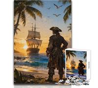 Pirate on The Beach at Sunset 1000 Jigsaw Puzzle Cognitive Development Fun Game Special Thoughtful Celebration Present Size 38x52cm