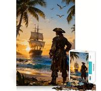 Pirate on The Beach at Sunset 1000 Piece Jigsaw Puzzles for Teenagers Mind Challenge Toy Quiet Hobby Precise Cut Seasonal Gift (38x52cm)