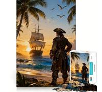 Pirate on The Beach at Sunset Jigsaw Puzzles 1000 Piece for Adults Strengthen Recall Leisure Fun Quality Edge Elegant Gift (50x75cm)