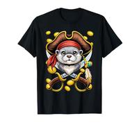 Pirate Otter Jolly Roger Flag Nautical Animal Otter Lover T-Shirt