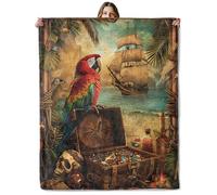 Pirate Parrot and Treasure Throw Blanket for Girls Boys Kids Adults, 50x60 in, Cozy Flannel Blanket for Bedroom, Camping, Couch, Room Decor, Fuzzy Warm Soft Gifts Pirate Parrot and Treasure