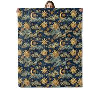 Pirate Parrot and Treasure Throw Blanket for Girls Boys Kids Adults, 50x60 in, Cozy Flannel Blanket for Bedroom, Camping, Couch, Room Decor, Fuzzy Warm Soft Gifts Vintage Celestial Sun Moon and Clouds