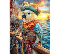 Pirate Parrot on A Ship Deck 500 Pc Classic Jigsaw Puzzle Fairy Tale Scenery Cartoon Puzzle for Adults Hard Challenging Hobby Home Decor Poster Eco Friendly Material 500 PCS