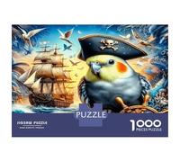 Pirate Parrot Ship 1000pc Premium Jigsaw Puzzle Nautical Adventure Fun Puzzle for Adults Recycled Cardboard Family Puzzle Lovers Brain Training Holiday Activity Office Break 52x38cm/1