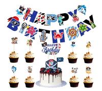 Pirate Party Decorations Set, Happy Birthday Pirate Theme Party Supplies Include Pirate Shark Happy Birthday Banner Cake Cupcake Toppers for Kids Boys Adults Birthday Party Supplies