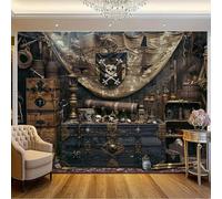 Pirate Party Treasure map background cloth, durable vinyl, steering wheel design, suitable for birthdays and events 200x140CM