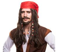 Pirate pirate wig (pirate wig) with pearls and red bandana for the perfect pirate costume for fancy dress and carnival