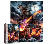 Pirate Plays Guitar Jigsaw Puzzle 1000 Pieces Skull Pirate Puzzle for Adults Skeleton Captain Art Jigsaw Puzzle Easy Family Puzzle for Game Nights Home Wall Decor DIY Craft Unique Gift 20x27 Inches