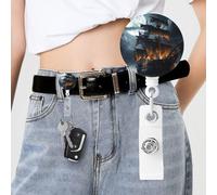 Pirate Sailboat Full Moon Badge Reels Retractable with Clip and Keychain Funny Cute Badge Clips Id Card Badge Holder for Office Worker Doctor Nurse