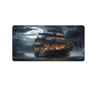 Pirate Sailboat Full Moon Desk Mat Anti-Slip Big Mousepad Keyboard Pad Mouse Mat for Computer Extended Mouse Pad for Gaming Desk Blotter Waterproof Writing Pads for Office and Home