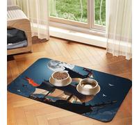 Pirate Sailboat Full Moon Dog Food Mats for Floors, 12x18 Inch Non-Slip Super Absorbent Pet Food Mat, Dishwasher Dog Mat for Food and Water, Cute Rubber Quick Dry Pet Feeding Mat for Dogs Puppy Cats