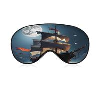 Pirate Sailboat Full Moon Eye Mask, Adjustable Strip, Blocks Light Sleep Mask, Sleep Eye Mask for Night Sleeping Travel Nap 8.1 * 4.1 Inches