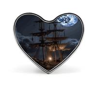 Pirate Sailboat Full Moon Heart Shape Lapel Pin Personalized Pinback Button Badges Retro Punk Button Pin Kawaii Heart Badges for Men Women Clothes Bags Hats & Gift