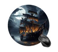 Pirate Sailboat Full Moon Mouse Pads Fashion Computer Mouse Mats Washable Portable Round Mousepad with Non-Slip Rubber Base Mouse Mat for Laptop Home Office Desk Accessories