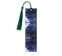 Pirate Sailboat Full Moon Print Wooden Bookmark Bookmarks with Tassels Book Marks for Reading Hardcover Books Notebooks