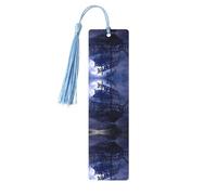 Pirate Sailboat Full Moon Print Wooden Bookmark Bookmarks with Tassels Book Marks for Reading Hardcover Books Notebooks