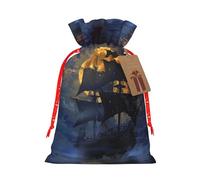 Pirate Sailboat Full Moon Printed Christmas Drawstring Gift Bags-Xmas Wrapping Bags,Candy Bag,For Holiday Party Decorations,Wedding Party Supplies S Red Christmas Ribbon