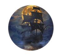 Pirate Sailboat Full Moon Printed Gaming Mouse Pad 2 PCS, Round Non-Slip Rubber Base Laptop Mousepad Desk Mat for Gamer, Office, Home