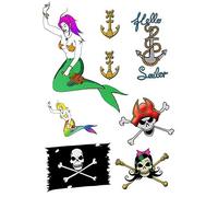 Pirate Sailor Nautical Theme Mermaid Anchor Skull Flag Hello Sailor Temporary Tattoos,Fancy Dress,Kids Fun Party, Hen/Stag, Costume/Outfit Accessories