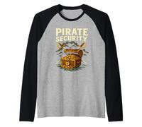 Pirate Security Funny Treasure Chest Crossed Swords Humor Raglan Baseball Tee