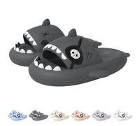Pirate Shark Slides for Unisex, Anti-Slip Quick-Dry Beach Pool Sandals, Cushioned Eva Open Toe Shoes (Grey, Adult, Women, 4.5, Numeric Range, UK Footwear Size System, 5, Medium)