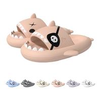 Pirate Shark Slides for Unisex, Anti-Slip Quick-Dry Beach Pool Sandals, Cushioned Eva Open Toe Shoes (Pink, Adult, Women, 6, Numeric Range, UK Footwear Size System, 6.5, Medium)