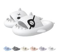 Pirate Shark Slides for Unisex, Anti-Slip Quick-Dry Beach Pool Sandals, Cushioned Eva Open Toe Shoes (White, Adult, Women, 3, Numeric Range, UK Footwear Size System, 3.5, Medium)