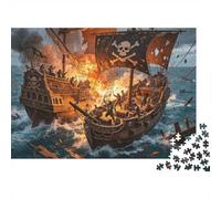 Pirate Ship 1000 Piece Jigsaw Puzzle Recycled Ocean Battle Senior Puzzles Party Game Props Developing Boy & Girl‘s Intelligence Educational Fun 38x26cm/1000pcs