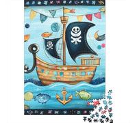 Pirate Ship 1000 Piece Premium Cardboard Cartoon Pirate Adventure Puzzle Set, Educational Challenge Adults/Teens, Stress Relief, Gift for Family & Couples 52x38cm/1000pcs