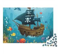 Pirate Ship 1000 Piece Premium Cardboard Underwater Adventure Style Puzzle Bundle, Educational Challenge Adults, Stress Relief, Gift & Family Activity 70x50cm/1000pcs