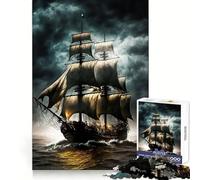 Pirate Ship 1000 Pieces Jigsaw Puzzles for Teenagers Solid Logic Toy Peaceful Fun Precision Cut Amazing Present (50x75cm)