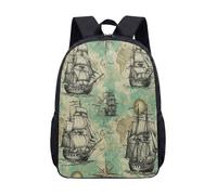 Pirate Ship Adventure 17 Inch Backpack for Kids Cartoon Treasure Map Skull Print School Bag Vintage Nautical Quest Voyage (07)