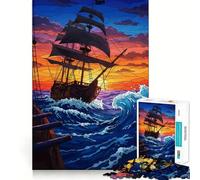 Pirate Ship at Sea Sunset 1000 Piece Jigsaw Puzzles for Teenagers Memory Boost Home Leisure Image Assembly Lovely Gift (38x52cm)