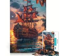 Pirate Ship at Sunset 1000 Pieces Jigsaw Puzzles for Teenagers Logic Sense Toy Simple Fun Smooth Edge Stylish Gift (38x26cm)